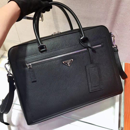 PRADA 38 BRIEFCASE IN BLACK SAFFIANO LEATHER