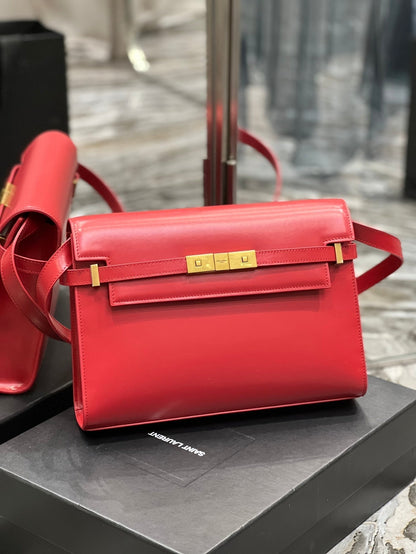 SAINT LAURENT MAHATTAN IN BOX 29 RED CALFSKIN GOLD HARDWARE