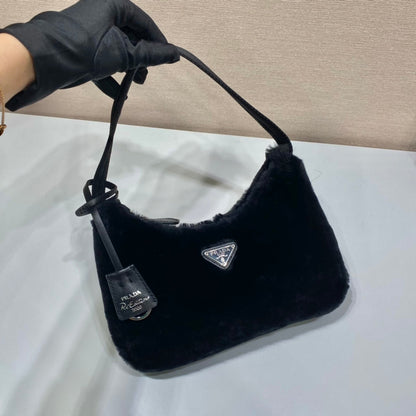 PRADA HOBO BAG 23 IN BLACK RABBIT FUR