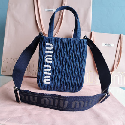 MIU MIU TOTE 18 BAG IN NAVY BLUE DENIM