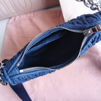 MIU MIU MATELASSé 21 BAG IN NAVY BLUE DENIM