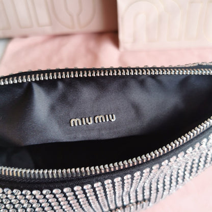MIU MIU HANDBAG 19 IN BLACK CALFSKIN WITH CRYSTAL