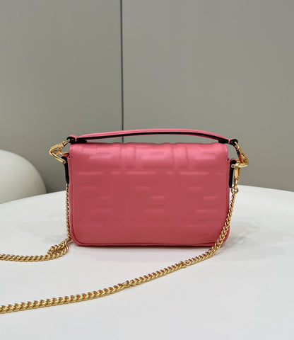 FENDI BAGUETTE MINI 19 DARK PINK NAPPA LEATHER BAG WITH FF MOTIF