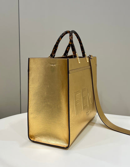 FENDI SHINE LARGE 35 TOTE IN GOLDEN CALFSKIN