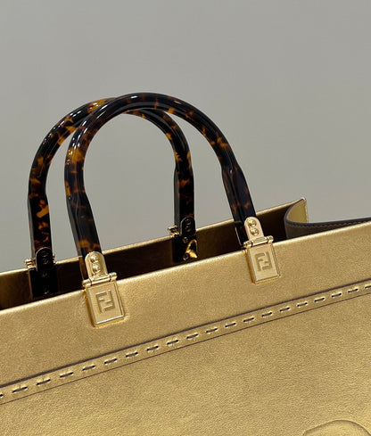 FENDI SHINE LARGE 35 TOTE IN GOLDEN CALFSKIN