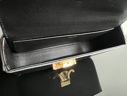 CELINE TRIPHOME 20 BLACK COWHIDE LEATHER CHAIN STRAP BAG