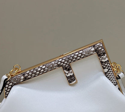 FENDI FIRST SMALL 26 WHITE LEATHER BAG WITH EXOTIC DETAILS