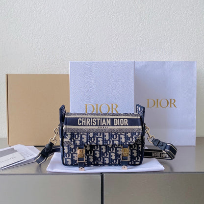 DIOR SMALL CAMP BAG 23 OBLIQUE BLUE EMBROIDERY