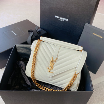 SAINT LAURENT COLLEGE MEDIUM 24 IN WHITE LAMBSKIN GOLD HARDWARE
