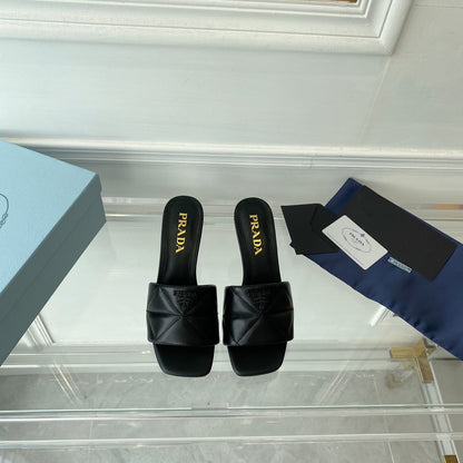 PRADA QUILTED HIGH HEELS SANLS 65 BLACK LAMBSKIN