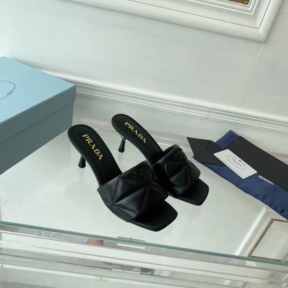PRADA QUILTED HIGH HEELS SANLS 65 BLACK LAMBSKIN