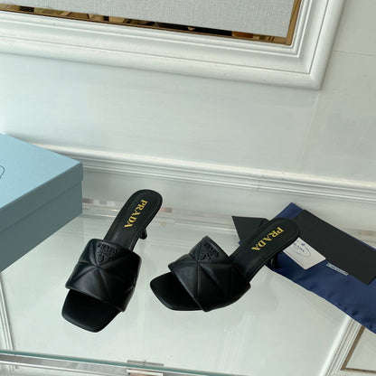 PRADA QUILTED HIGH HEELS SANLS 65 BLACK LAMBSKIN