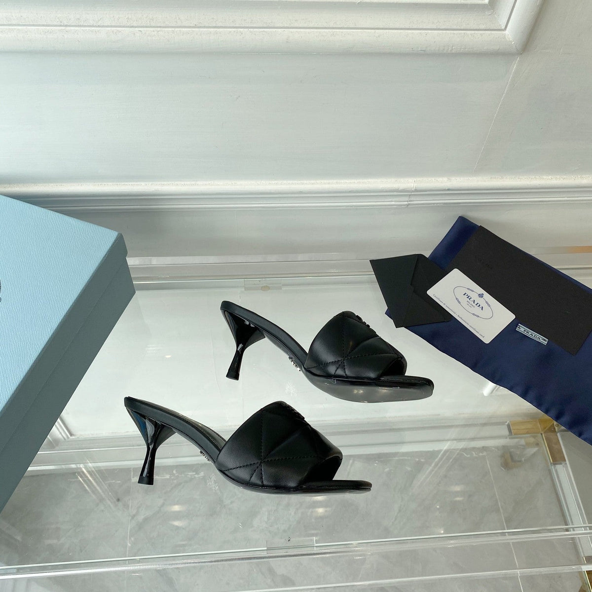 PRADA QUILTED HIGH HEELS SANLS 65 BLACK LAMBSKIN