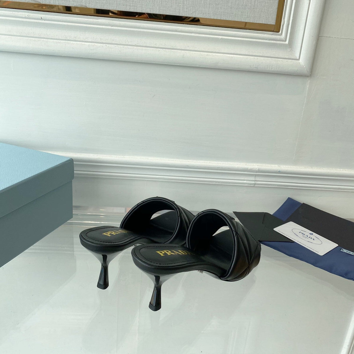 PRADA QUILTED HIGH HEELS SANLS 65 BLACK LAMBSKIN