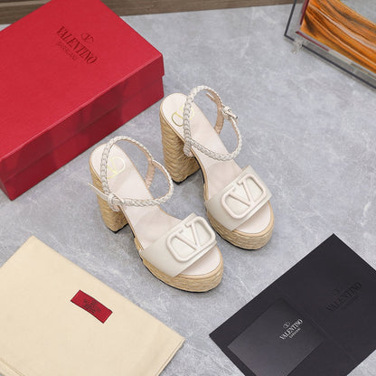 VLTN ESPADRILLE WEDGE SANDALS 25S 130 MM IN WHITE LAMBSKIN