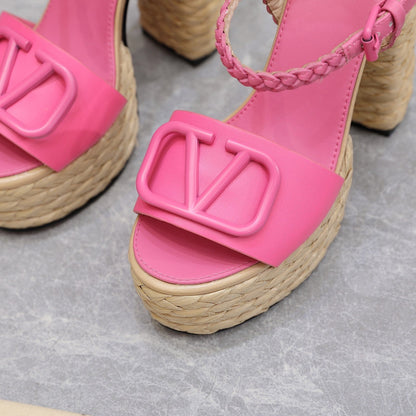 VLTN ESPADRILLE WEDGE SANDALS 25S 130 MM IN PINK LAMBSKIN
