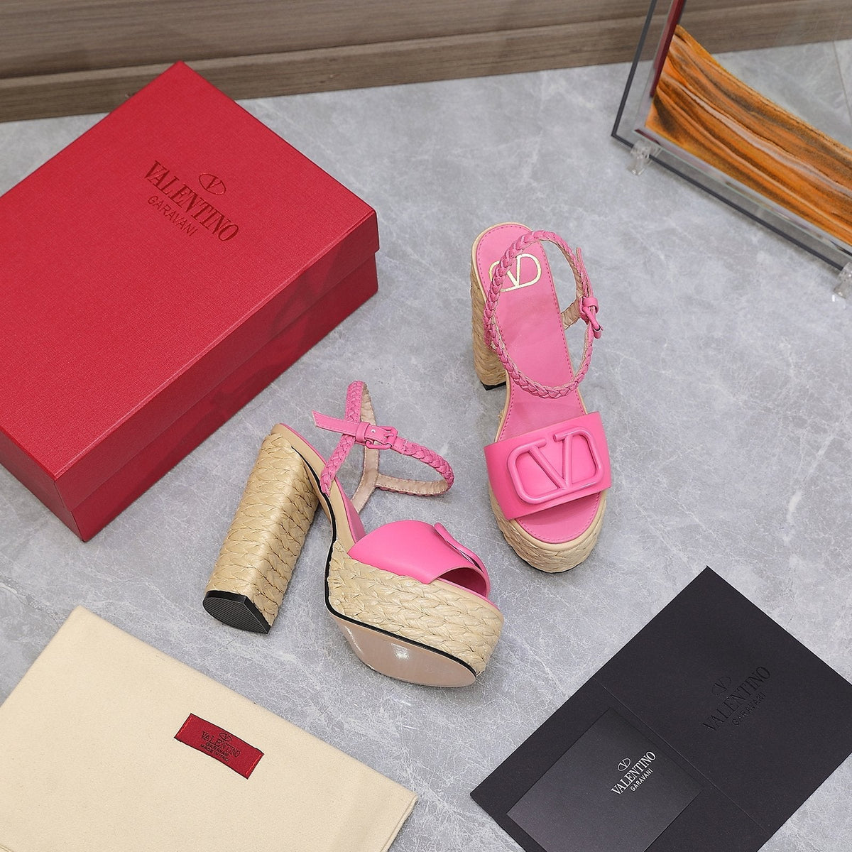 VLTN ESPADRILLE WEDGE SANDALS 25S 130 MM IN PINK LAMBSKIN