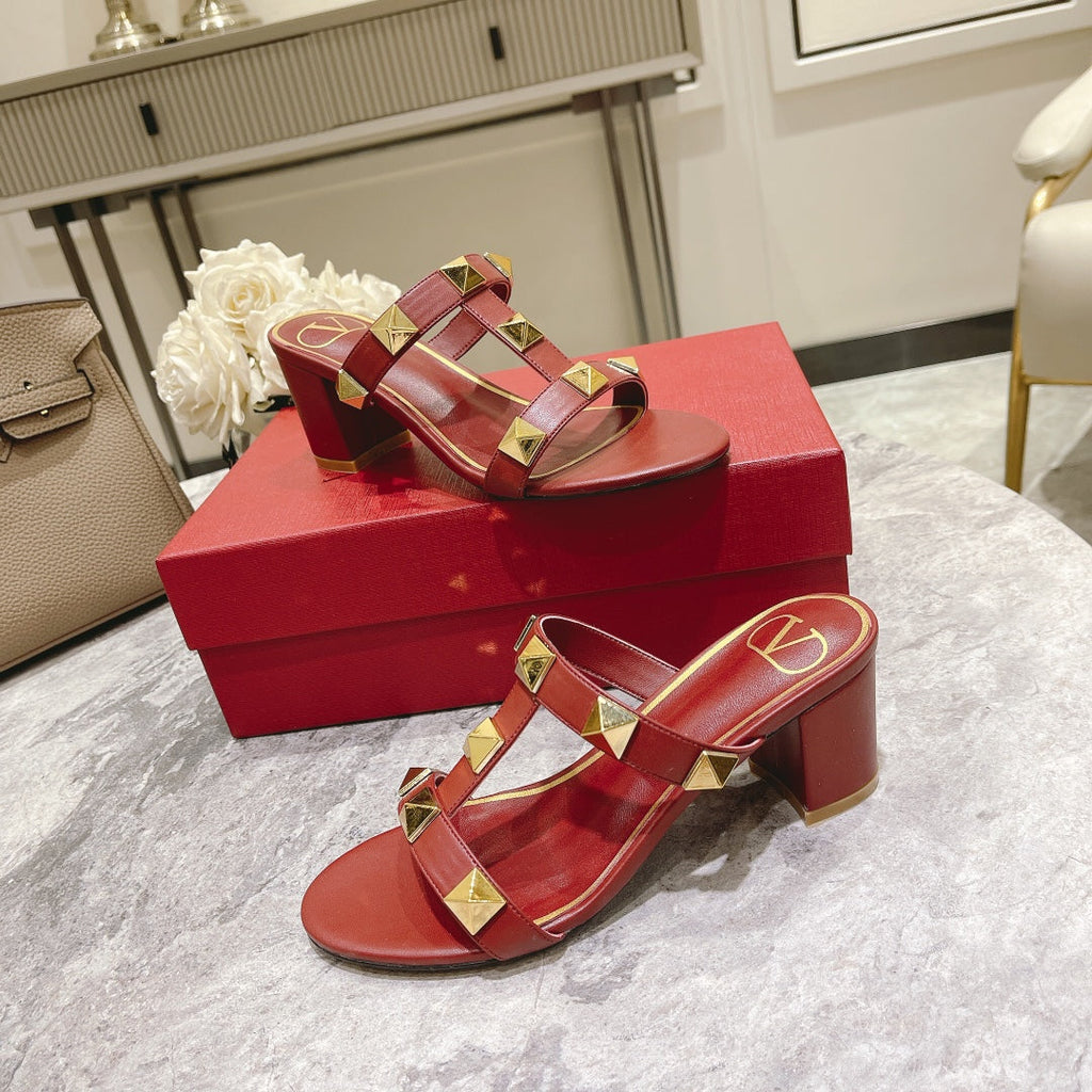 ROMAN STUD CHERRY RED CALFSKIN SLIDE SANDAL 60 MM