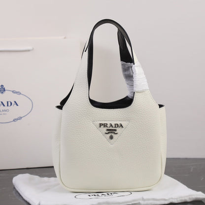 PRADA 18 DYNAMIQUE LOGO TOTE BAG IN WHITE CALFSKIN