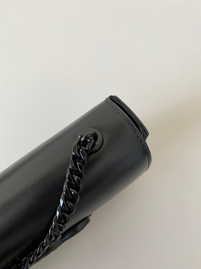 CELINE 20 CHAIN EMBOSSED ARMPIT BAG FULL BLACK CALFSKIN