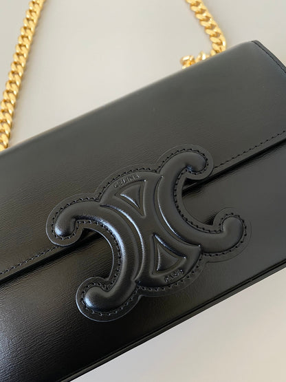CELINE 20 CHAIN EMBOSSED ARMPIT BAG BLACK CALFSKIN