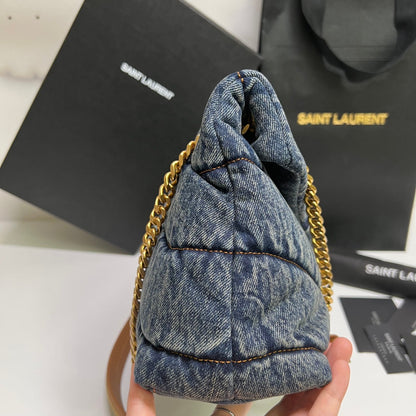 SAINT LAURENT PUFFER BAG 29 IN BLUE GRADIENT DENIM GOLD HARDWARE