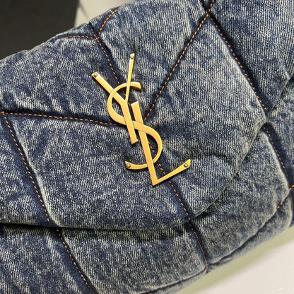 SAINT LAURENT PUFFER BAG 29 IN BLUE GRADIENT DENIM GOLD HARDWARE