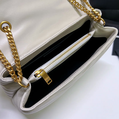 SAINT LAURENT LOULOU SMALL 25 IN WHITE LAMBSKIN GOLD HARDWARE