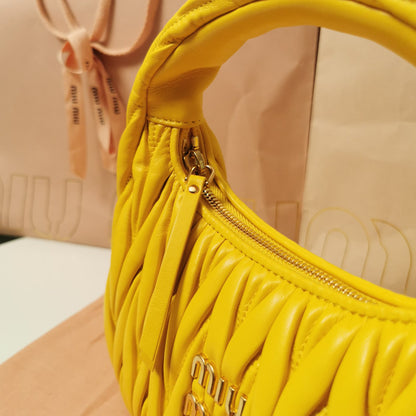 MIU MIU WANDER MATELASSÉ NAPPA HOBO BAG 23 IN YELLOW LAMBSKIN
