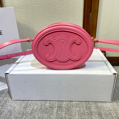 CELINE OVAL PURSE BAG 20 IN ROUGE PINK CALFSKIN