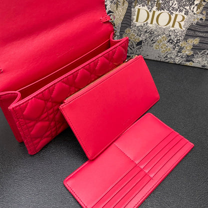 DIOR CARO SLIM POUCH 21 BAG IN CHERRY RED CALFSKIN