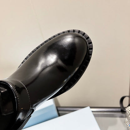 PRADA ANKLE BOOTS WITH STRAP IN BLACK CALFSKIN