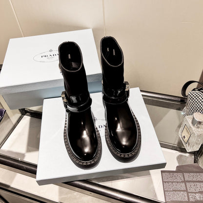 PRADA ANKLE BOOTS WITH STRAP IN BLACK CALFSKIN