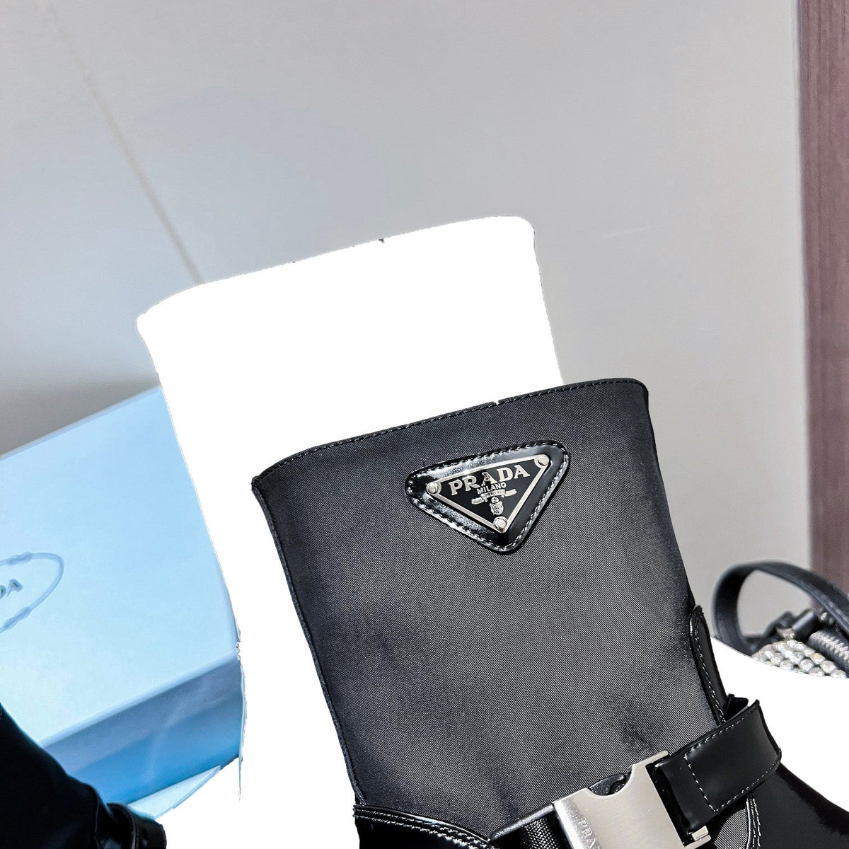 PRADA ANKLE BOOTS WITH STRAP IN BLACK CALFSKIN