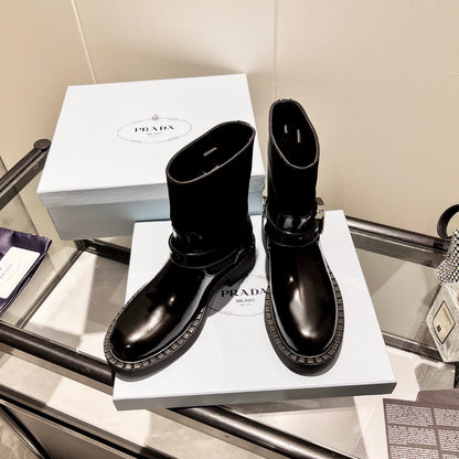 PRADA ANKLE BOOTS WITH STRAP IN BLACK CALFSKIN