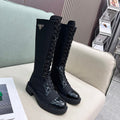 PRADA LACE-UP KNEE BOOTS IN BLACK DENIM AND SHEEPSKIN LINING