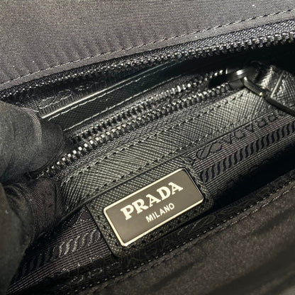 PRADA SQUARE BAG 28 IN BLACK RE-NYLON AND SAFFIANO LEATHER TRIM