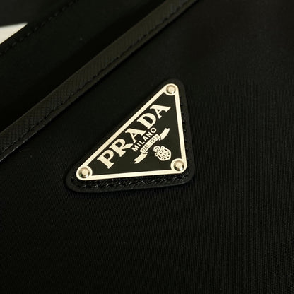PRADA SQUARE BAG 28 IN BLACK RE-NYLON AND SAFFIANO LEATHER TRIM