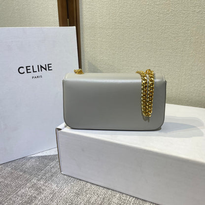 CELINE CHAIN EMBOSSED ARMPIT BAG 20 IN STONE GRAY CALFSKIN