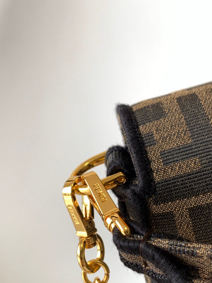 FENDI Fend Baguette 20 Brown FF Jacquard Fabric Bag Ghw