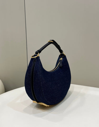FENDI FENDIGRAPHY 29 BAG IN NAVY BLUE DENIM FABRIC WITH GOLD HARDWARE