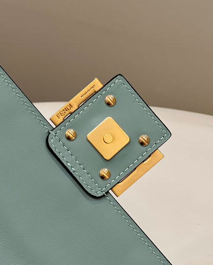 FENDI BAGUETTE WITH FF MOTIF 27 IN VIRIDIAN GREEN SOFT LAMBSKIN GOLD HARDWARE