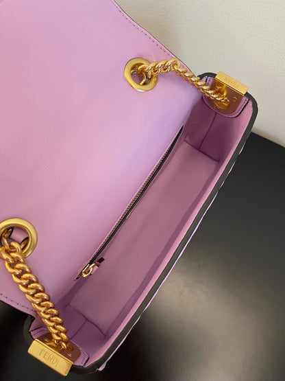 FENDI Fend Baguette 24 Bag With FF Motif Lavender Leather Ghw