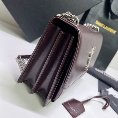 SAINT LAURENT SUNSET MEDIUM 22 IN MAROON CALFSKIN SILVER HARDWARE