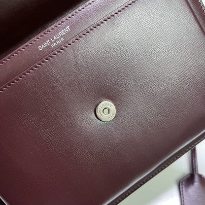 SAINT LAURENT SUNSET MEDIUM 22 IN MAROON CALFSKIN SILVER HARDWARE