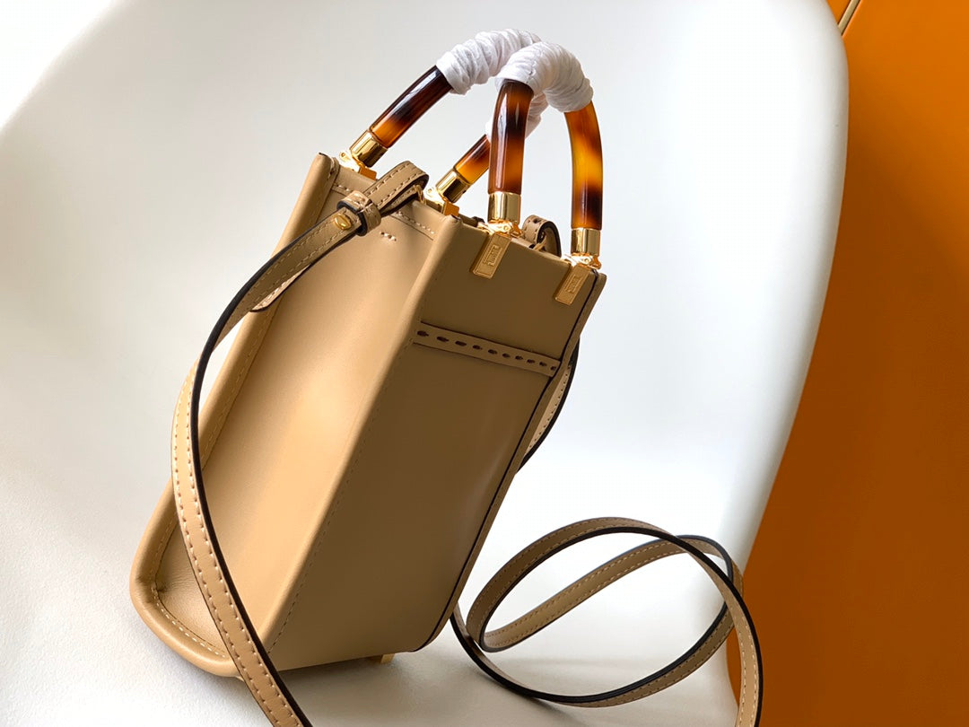 FENDI Fend Mini Sunshine Shopper Bag 18 Beige Leather