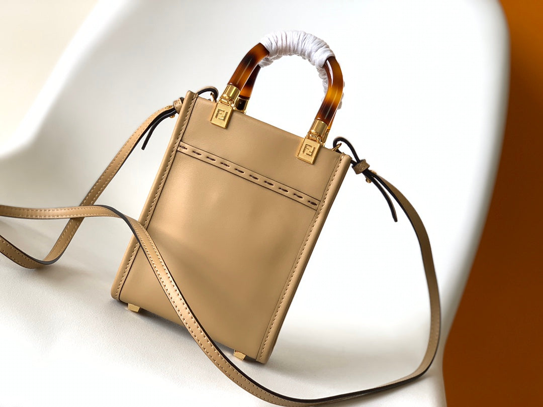 FENDI Fend Mini Sunshine Shopper Bag 18 Beige Leather