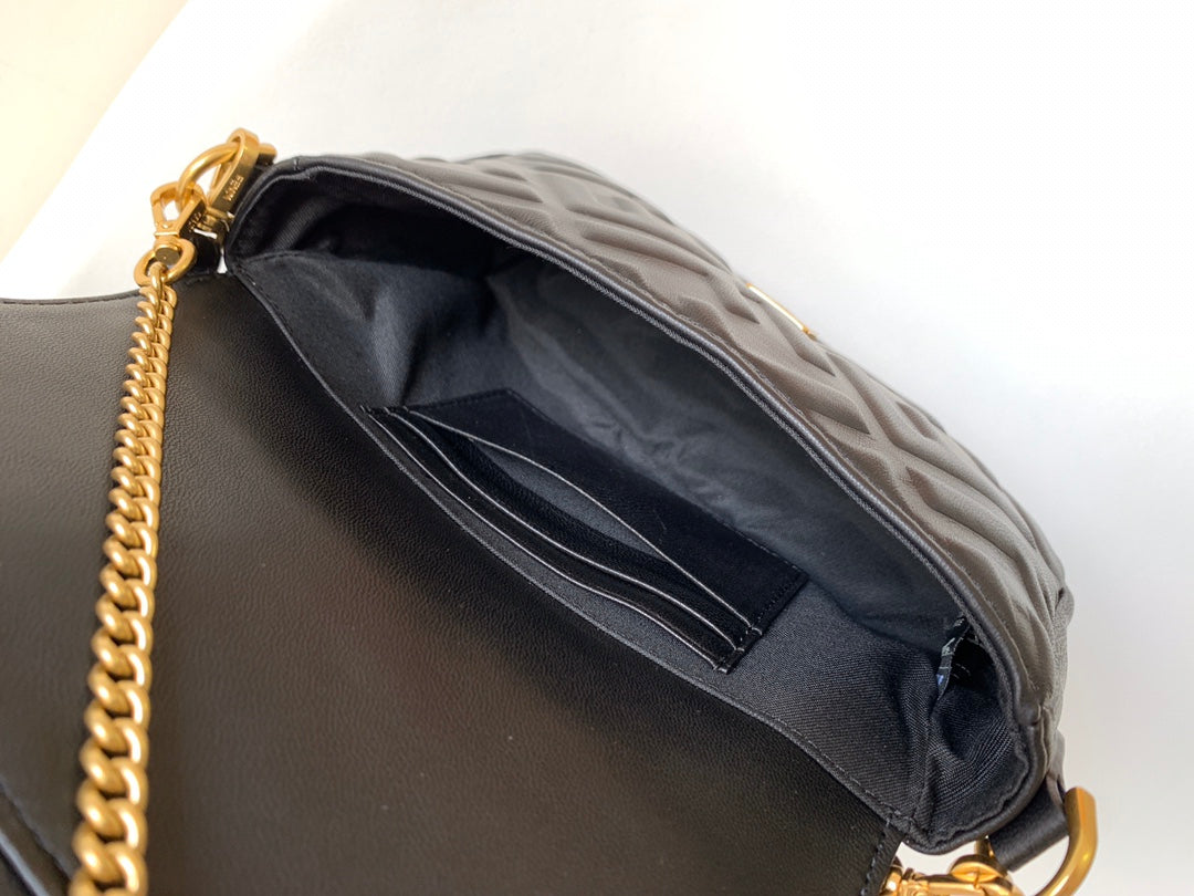 FENDI Mini Baguette Bag 20 With FF Motif Black Leather Ghw