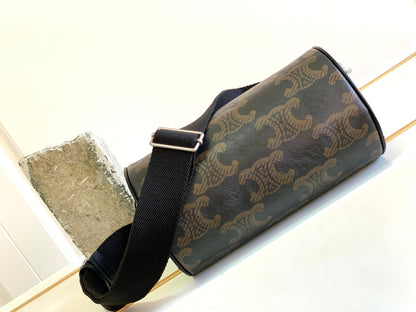 CELINE CYLINDRICAL 22  BAG BLACK BROWN COWHIDE
