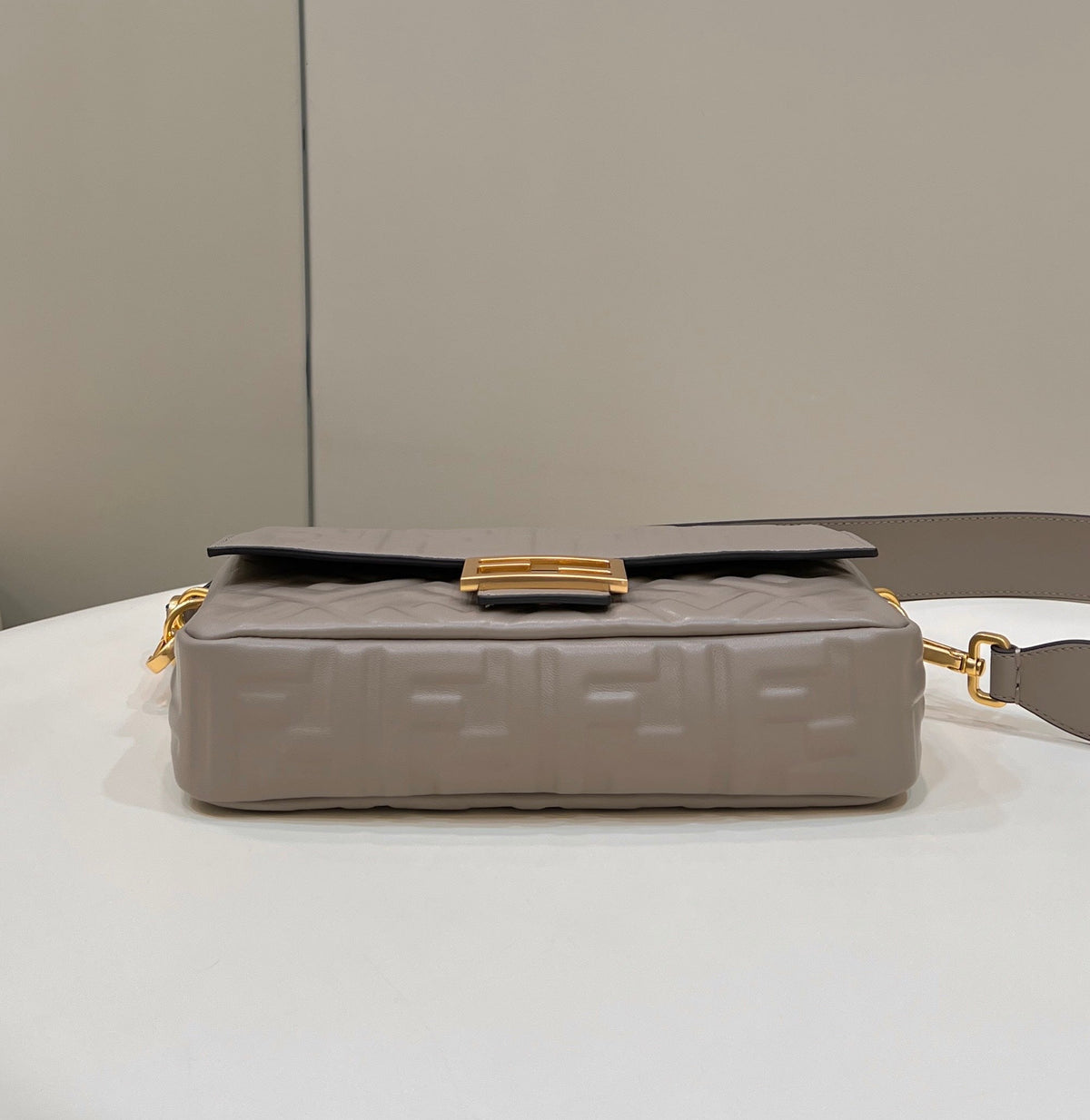 FENDI BAGUETTE WITH FF MOTIF 27 IN PINE CONE SOFT LAMBSKIN GOLD HARDWARE